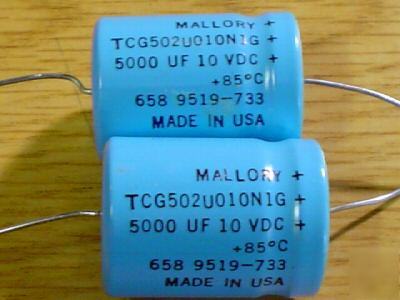 New 10 mallory 10V 5000UF axial capacitors 