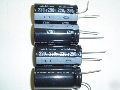 New 10 nichicon 250V 220UF hi temp radial capacitors 