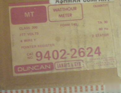 New duncan landis & gyr watthour meter 9402-2624 277V