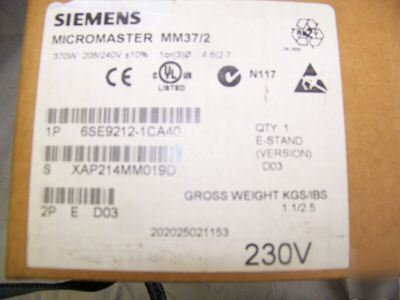 New siemens micromaster 6SE9212-1CA40 MM37/2 drive 