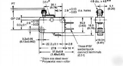 Omron snap switch with hinged roller lever, industrial 