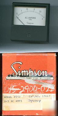 Simpson model 2152 square indicator 0-3 ac amps nos