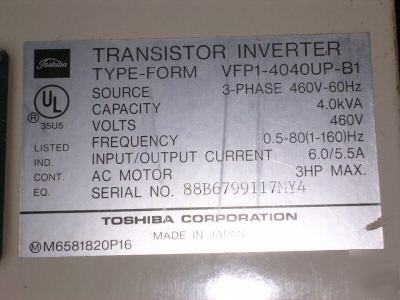 Toshiba vfpack-P1 VFP1-4040UP-B1 3 phase 460V 3HP 