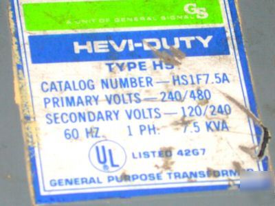 Hevi-duty 7.5 kva general purpose transformer HS1F7.5A