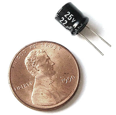 Mini radial electrolytic capacitor ~ 22UF 25V [100]