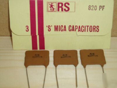 New pack of 3 rs 820PF 's' mica vintage capacitors - 