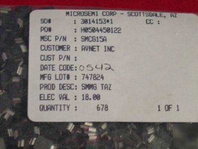 478 pcs. microsemi# SMCG15A, sm 1500 watt transient vol
