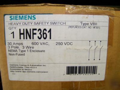 Siemens fused disconnect HNF361 30A 600V 3-pole