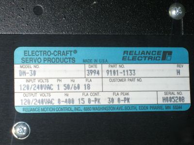 Reliance electric electro-craft bru-200 brushless servo