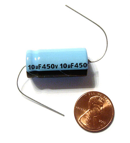Axial electrolytic capacitor ~ 10UF 450V (5)