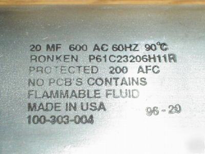 New 2 ronken 600V 20UF a/c motor run capacitors 