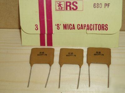 New pack of 3 rs 680PF 's' mica vintage capacitors - 