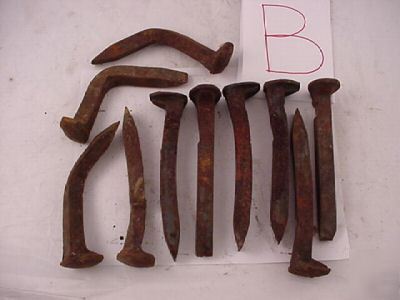 Railroad spikes spike ten extra worn bent & rusted lot