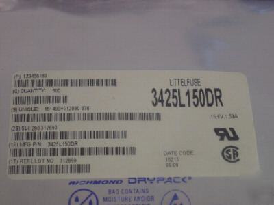 1500 pcs. littlefuse# 3425L150DR, ptc 1.50A 15V resetta