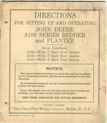 1935 john deere A100 bedder & planter manual