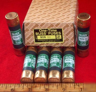 New 6 non 50 a 250V buss 1 time fuses bussman