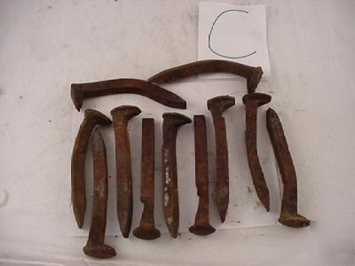 Railroad spikes spike eleven worn bent & rusted lot