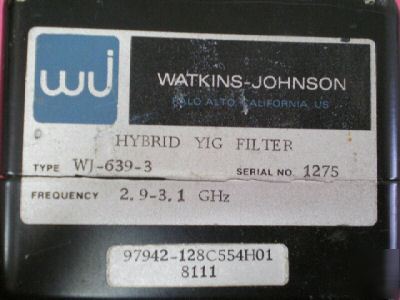 Wj watkins johnson hybrid yig filter 2.9-3.1GHZ WJ639-3