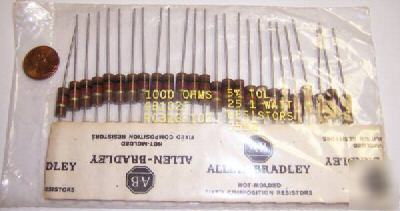 Lot of 5 allen bradley 2.7K ohm, 2 watt 10% resistors